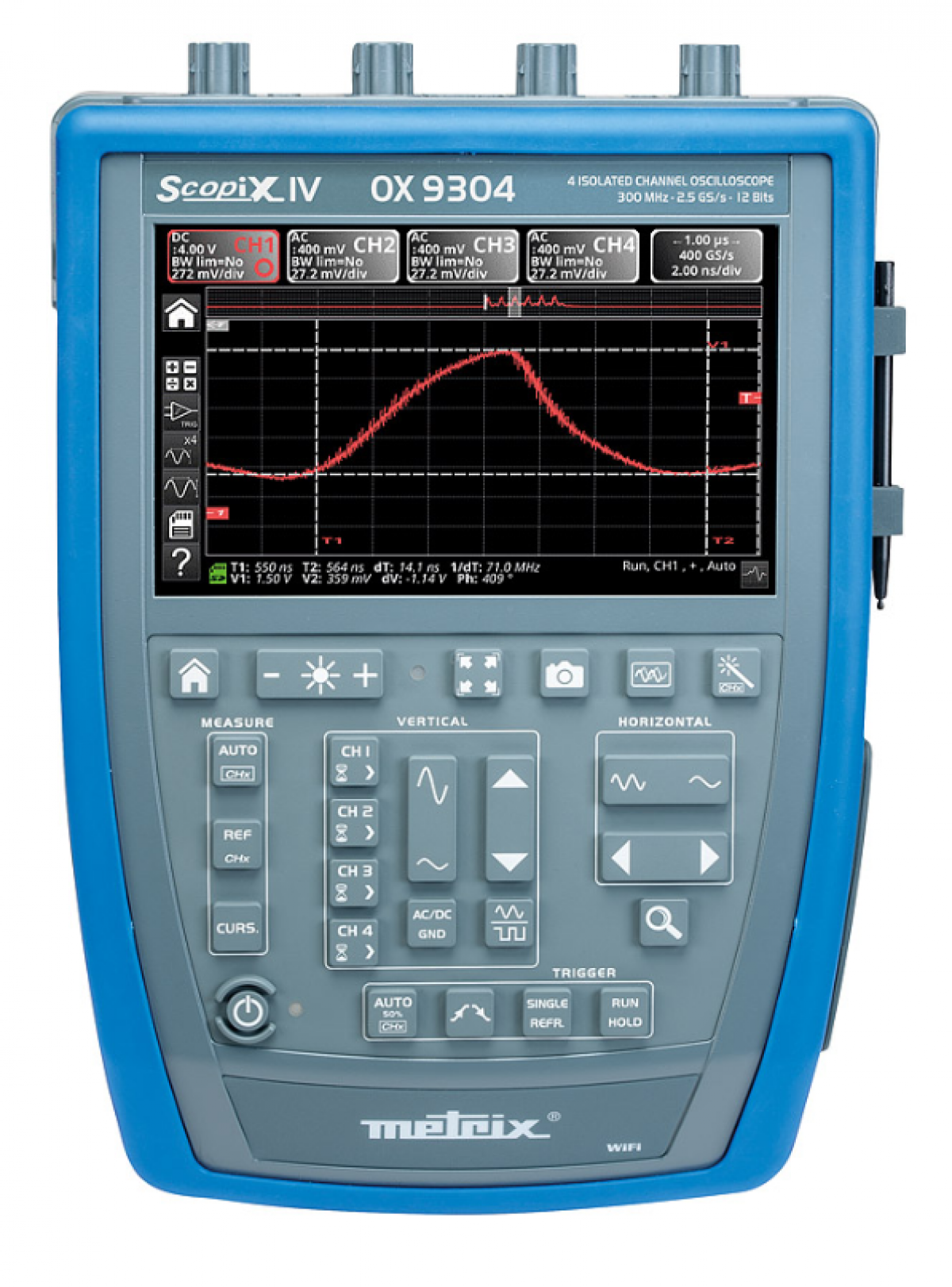 Metrix OX 9304 Hand-Oszilloskop - Bandbreite: 300 MHz, 2,5 GS/s, 4 Kanal Metrix OX 9304 Hand-Oszilloskop - Bandbreite: 300 MHz, 2,5 GS/s, 4 Kanal